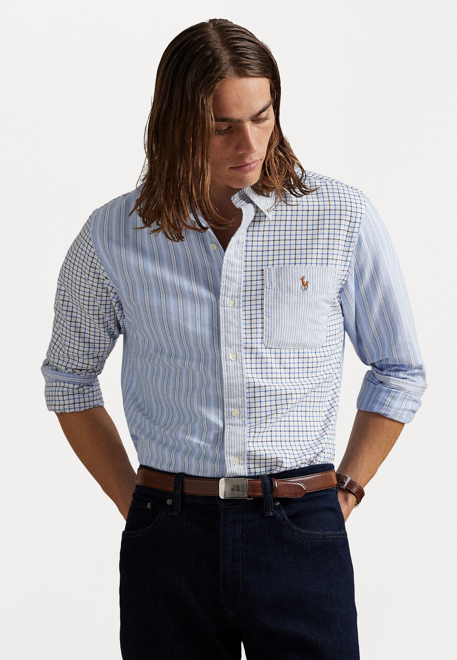 CUSTOM FIT PLAID OXFORD SHIRT - Košile - light blue