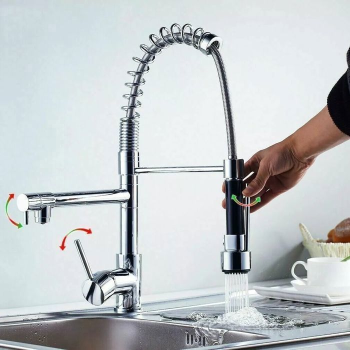 Grifo de cocina JULLYBATHEVY - Monomando - Giratorio 360° - 2 modos - Cromado