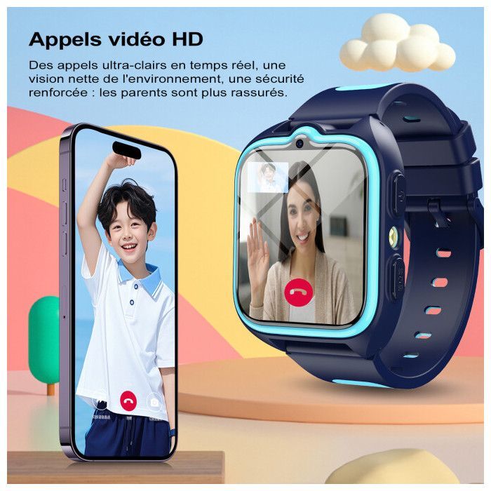 Blackview Z30 Smartwatch voor kinderen, 1,75 inch scherm, 800 mAh batterij, 4G-videogesprekken, LED-zaklamp, GPS, SOS-knop, blauw