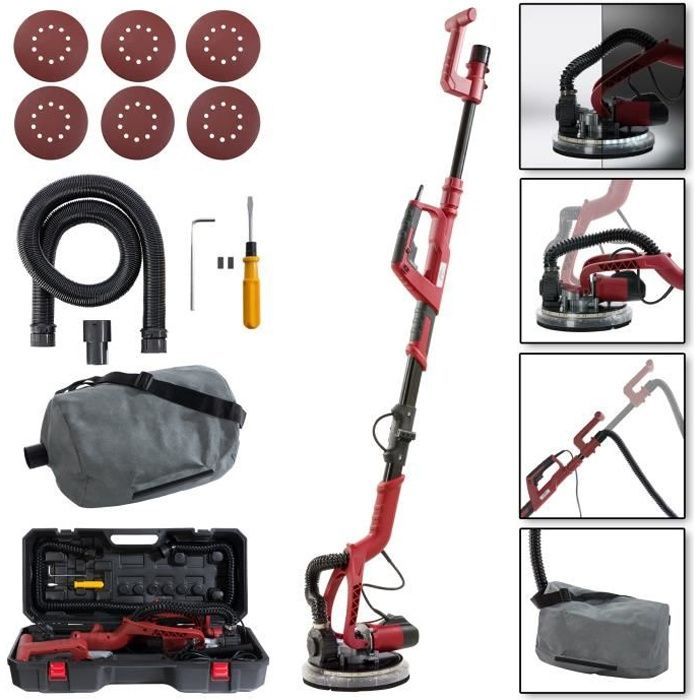 Levigatrice a giraffa AREBOS | Levigatrice a secco | Levigatrice per pareti e soffitti | 750 W | Ø 225 mm | Barra telescopica | Testa girevole