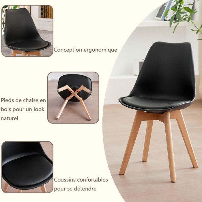 Set of 4 Chairs - DOWISDOLY - Scandinavian Chairs - Wooden Legs - Black