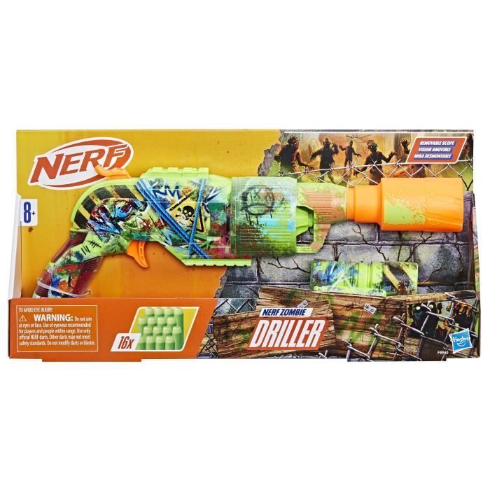Nerf Zombie Driller, blaster a dardi, cilindro rotante, età 8+