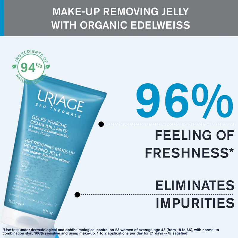 Uriage Eau Thermale Gel Demaquilante refrescante e de limpeza para pele oleosa e mista.