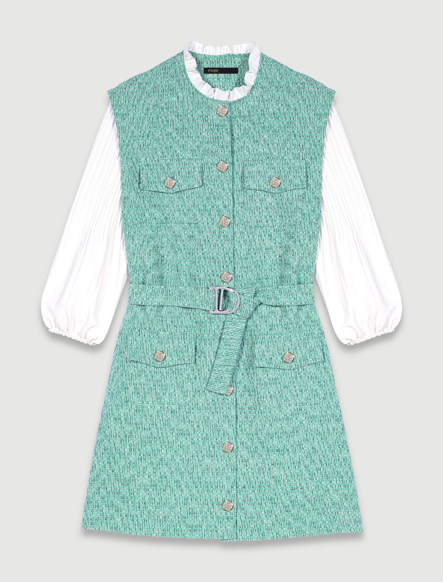 Rochie din tweed bimaterial - Vert