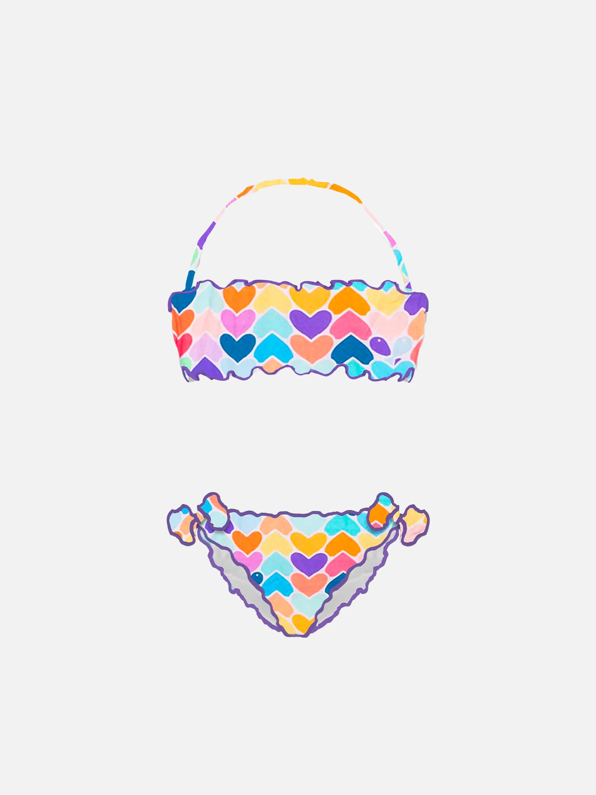 Bandeaubikini voor meisjes met veelkleurige hartjesprint