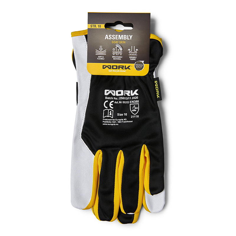 Guantes de trabajo talla 10, de cuero, para montaje.