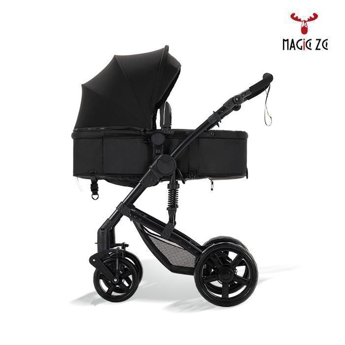 MagicZC Kinderwagen, Neugeborenen-Autositz, 3-in-1-Kinderwagen, verstellbare Rückenlehne, für Kinder von 0-3 Jahren, umbaubare Babywanne, Schwarz