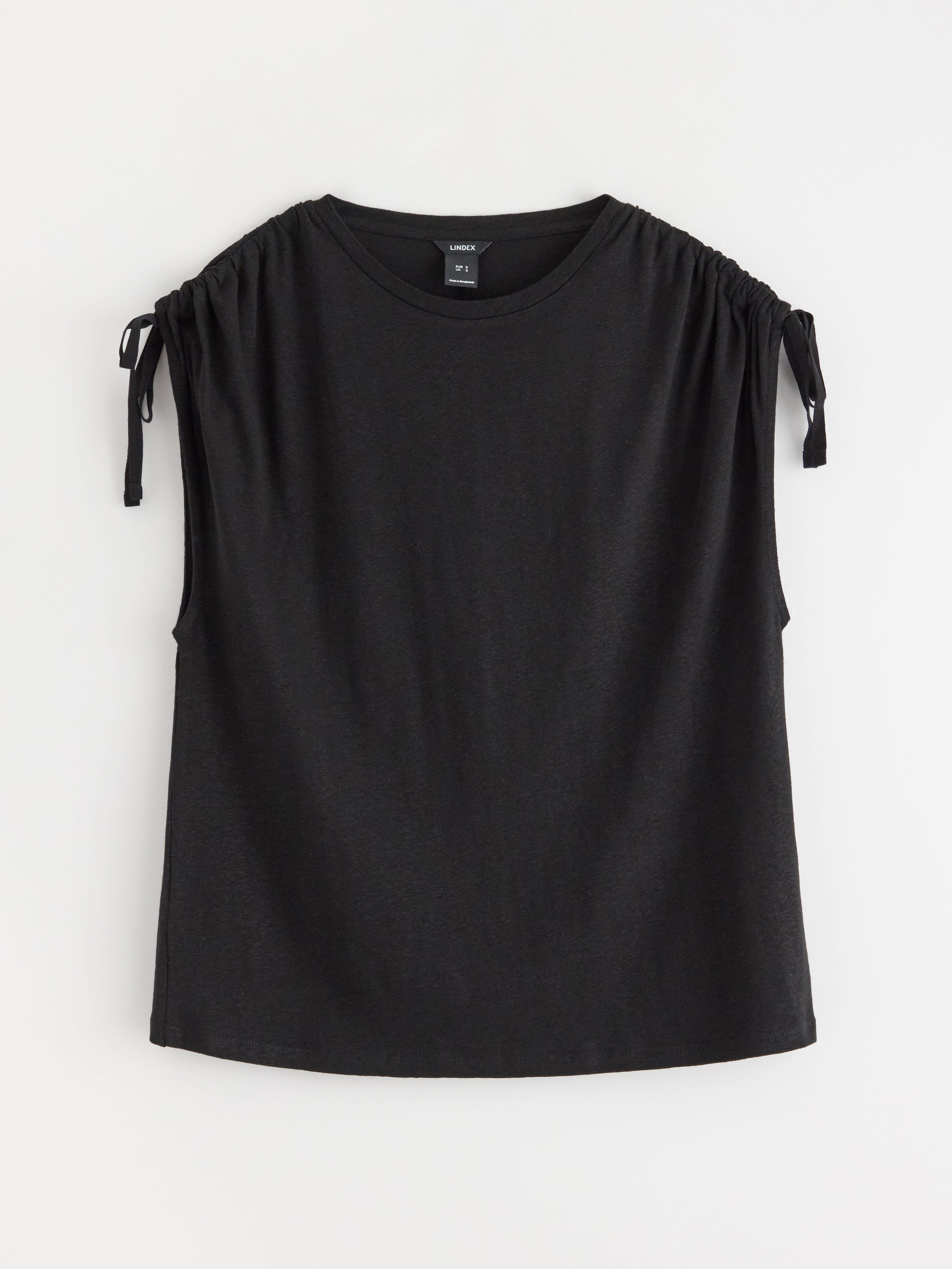 Top de mezcla de lino negro