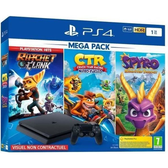 Sony PlayStation 4 Slim 1TB + Mando + CTR + Spyro Reignited Trilogy + Ratchet & Clank - Negro - Reacondicionado - Excelente estado