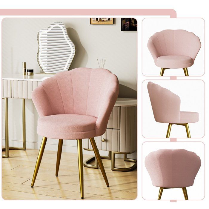 Amiremplie Velvet Shell Dining Chair Set, Armchair with Pink Back