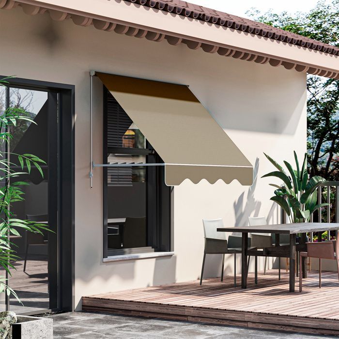 Store banne manuel - Outsunny - inclinaison réglable aluminium protection terrasse - polyester - 70x180cm - beige