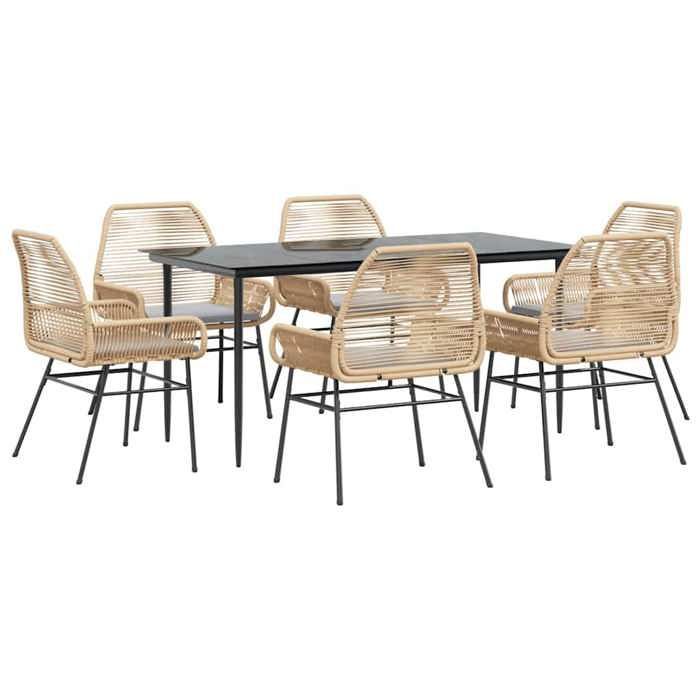 Tuineetset van polyrotan - vidaXL - 7-delig - Bruin - Tafel 160x80x74 cm - Stoel 57x60x86 cm