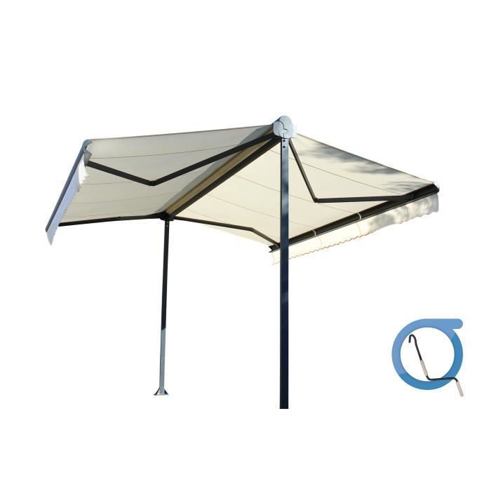 Toldo manual de doble pendiente de 5x2x3 m - Tejido beige y estructura texturizada gris antracita - GARDEN OMBRAZUR