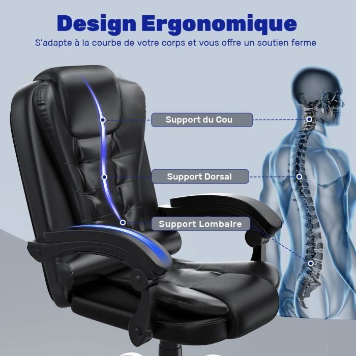 Silla de oficina ergonómica - Silla de oficina Rattantree - Altura regulable - Giratoria - Acolchado doble grueso - Negra