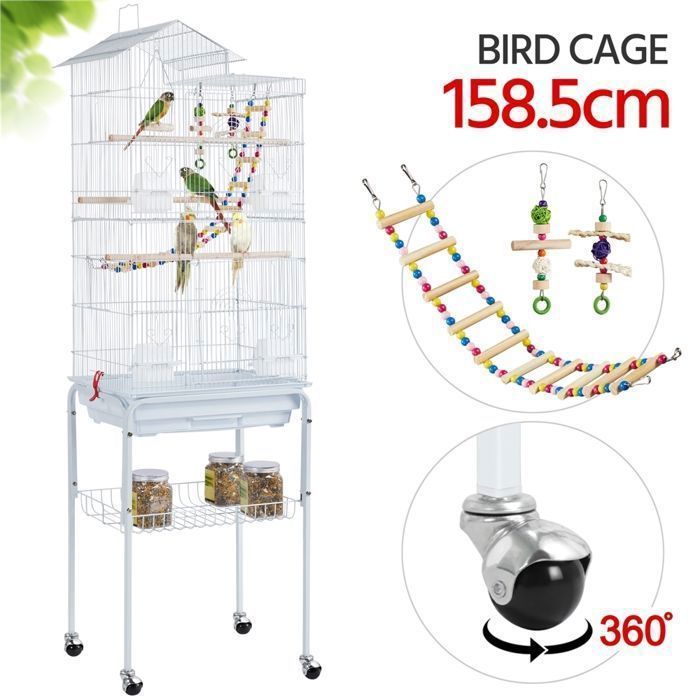 Jaula para pájaros Yaheetech con ruedas - 46 x 35,5 x 158,5 cm - Escaleras y juguetes para periquitos, agapornis, pinzones cebra y canarios.