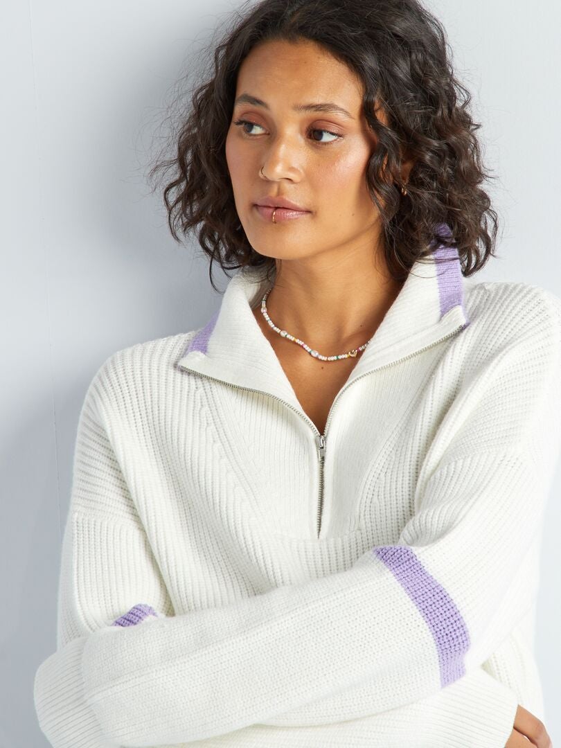 Jersey de cuello alto con cremallera - BLANCO
