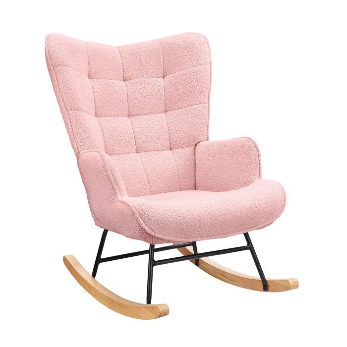 Poltrona a dondolo per allattamento - Rosa - Tessuto in velluto Teddy - Design contemporaneo - 1 posto - MOBILI
