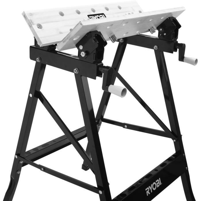 RYOBI - Etabli pliable orientable à 90° - table bambou 605 x 625 x 790 mm - 6,5 kg - Livré avec 4 mors et 1 clé de service - RWB02
