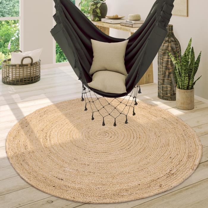 Alfombra redonda para salón Paco Home, pelo corto, hecha a mano, estilo moderno, estampado monocromático, blanco roto y beige, 100 cm de diámetro.