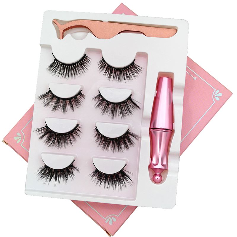 3/4/5 pares de pestañas magnéticas, delineador de ojos y rizador de pestañas. 5 pestañas postizas magnéticas largas y naturales con delineador de ojos magnético.