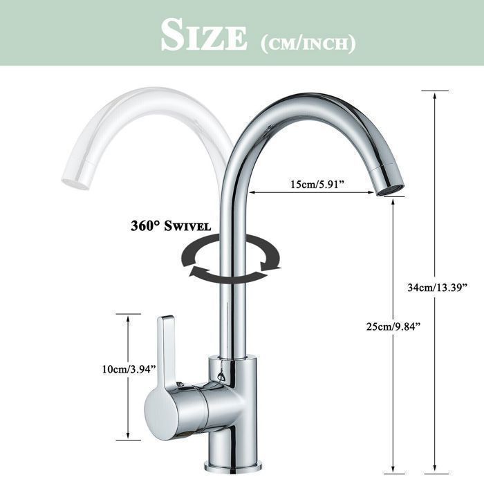 Grifo de cocina cromado, monomando mezclador de agua fría y caliente, giratorio 360°, salida de agua alta.