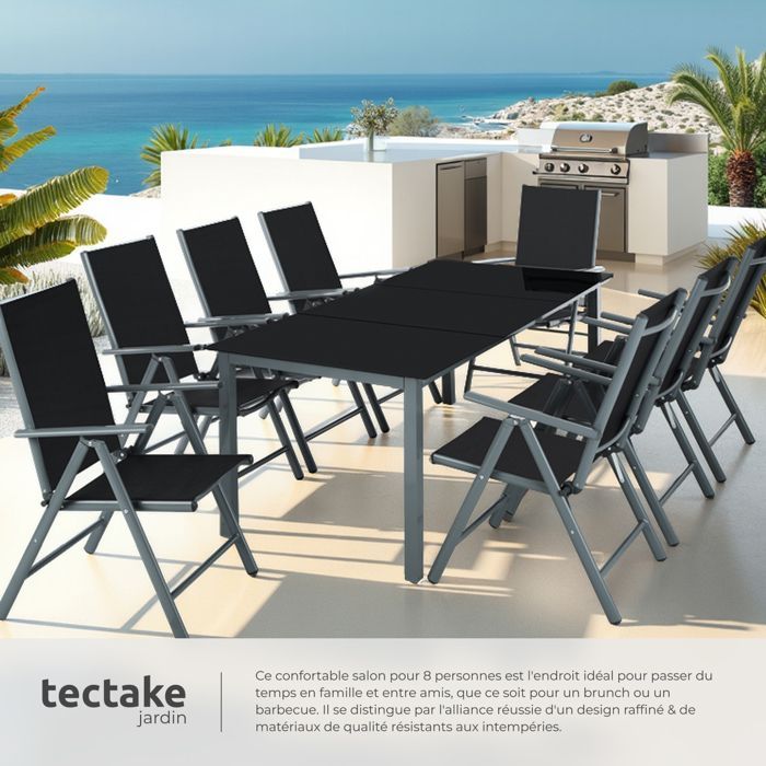 Conjunto de mesa y sillas de jardín - TECTAKE - Conjunto de comedor exterior POMPEII para 8 personas - Antracita