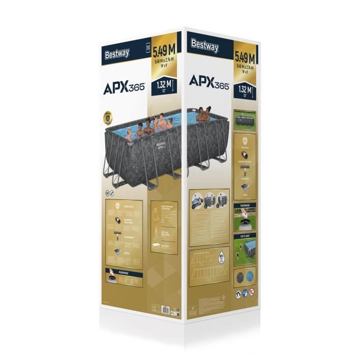 Kit de piscina tubular elevada BESTWAY - APX 365 - 549 x 274 x 132 cm - Rectangular (Filtro de arena, 250 g de poliesferas, escalera, cubierta para piscina)