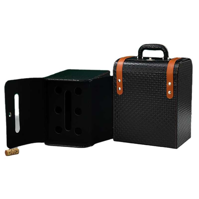 Caja de lujo de cartón para 6 botellas de vino tinto con impresión de alta calidad y asa.