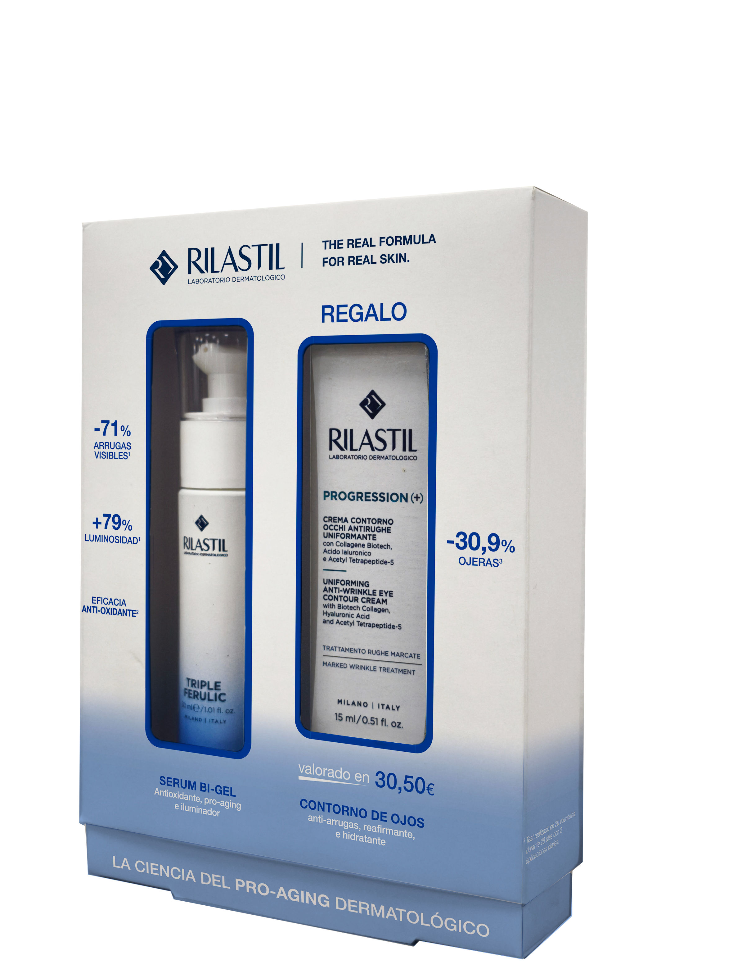 Proaging Triple Ferulic Serum Progression acu kontūru maska Grumbu un novecošanās aizkavēšana