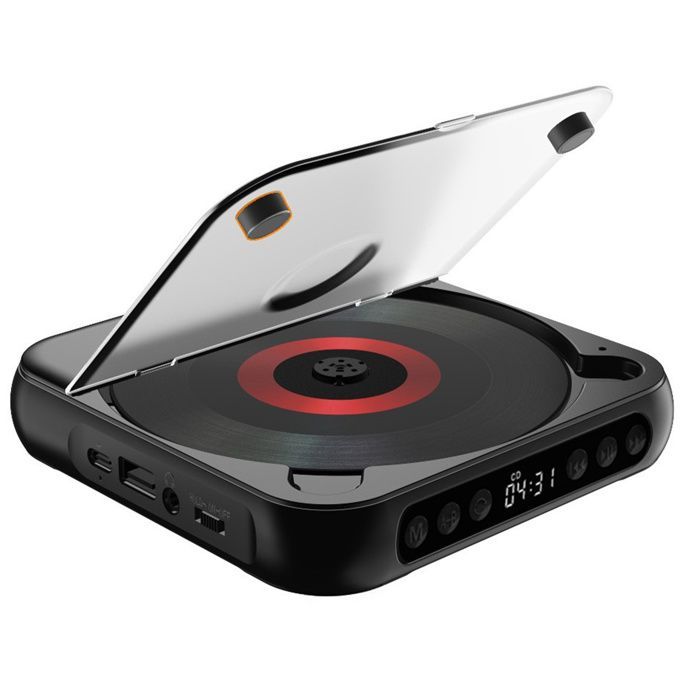 Lecteur CD Portable Bluetooth Rechargeable USB Type-C avec Haut-Parleur, MP3/WMA, Écran LED