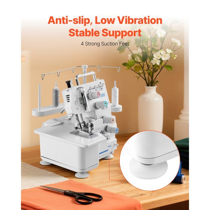 Surjeteuse 1250 Points/min-Duoku-Machine à Coudre 3 et 4 Fils-Adaptée à Divers Tissus, avec Éclairage LED-Blanc