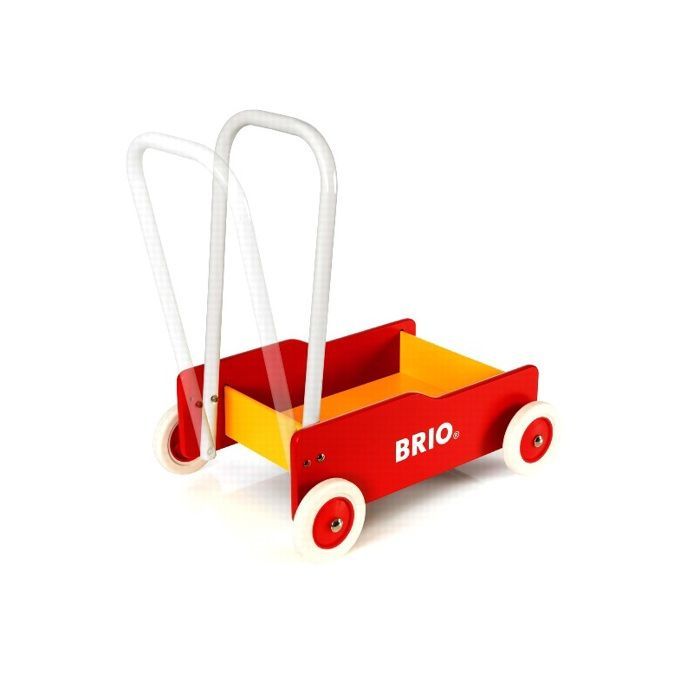 Chariot de marche en bois avec frein - BRIO - Rouge et Jaune - Mixte - A partir de 9 mois