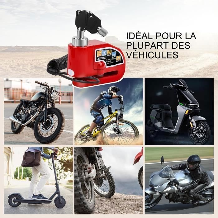 Motorcycle Disc Lock with 110dB Alarm, Scooter Disc Lock with Alarm for Motorcycles, Bicycles, and Scooters, with 1.5m Cable