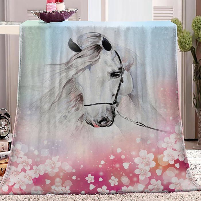 Manta polar con estampado de caballo blanco, 130x150 cm, cálida, suave y mullida, de microfibra.