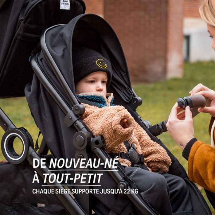 Baninni Luiz XL Poussette Double Noir - Solution Innovante avec Sièges Convertibles Extra Spacieux de la Naissance à 22 kg