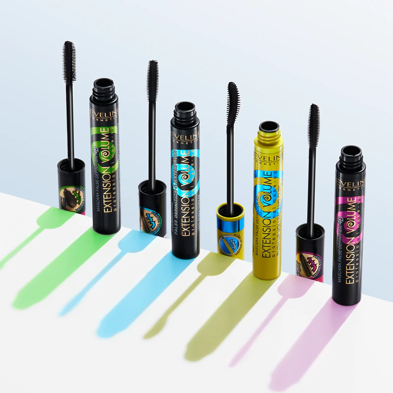 Máscara para cílios Extension Volume da Eveline Cosmetics com efeito de cílios postiços.