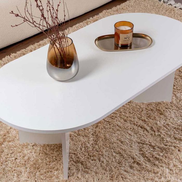 Mesa de centro oval em aglomerado branco, 119 cm de comprimento - IRIS