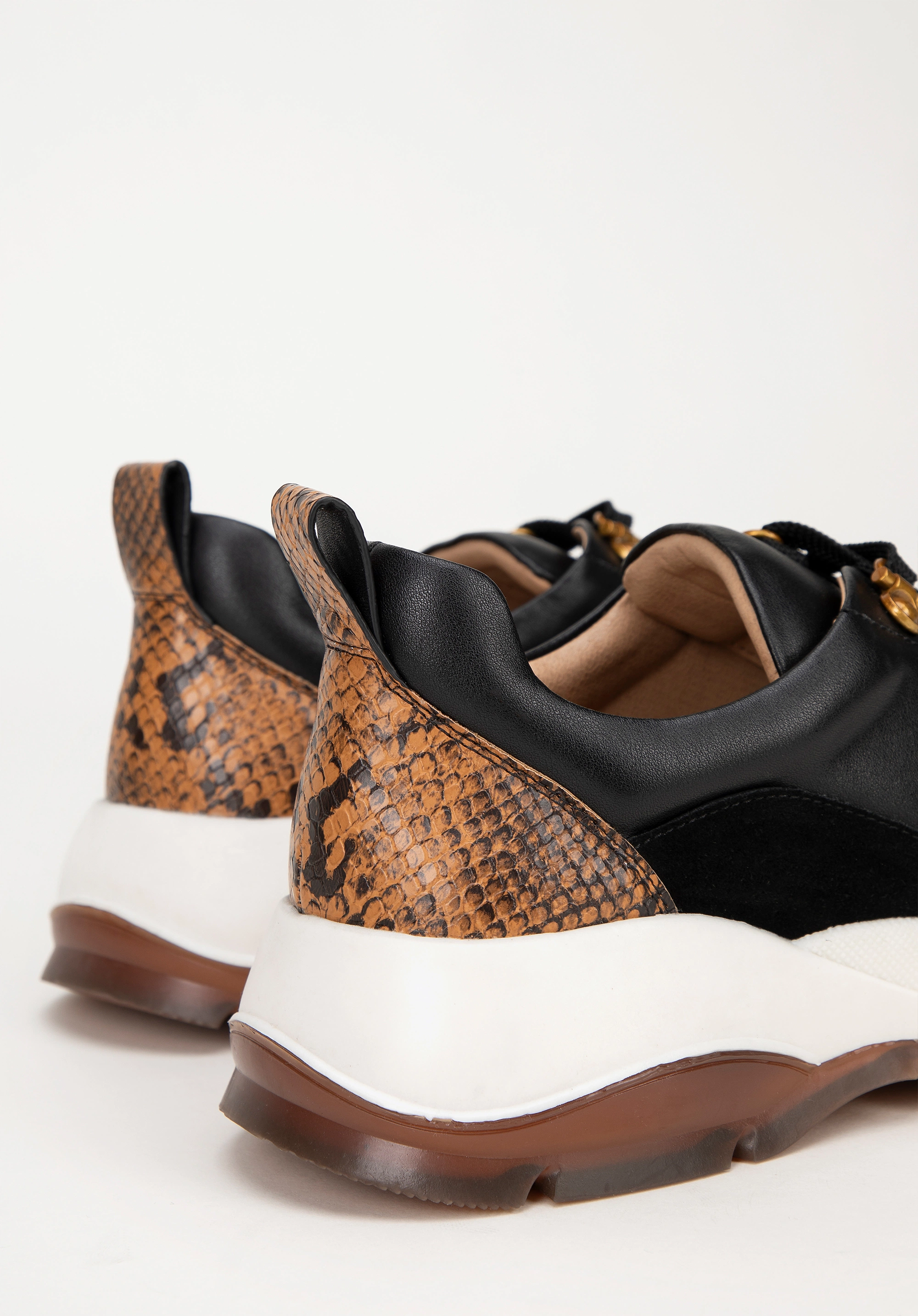 Damskie sneakersy z motywem zwierzęcym czarno - brązowe