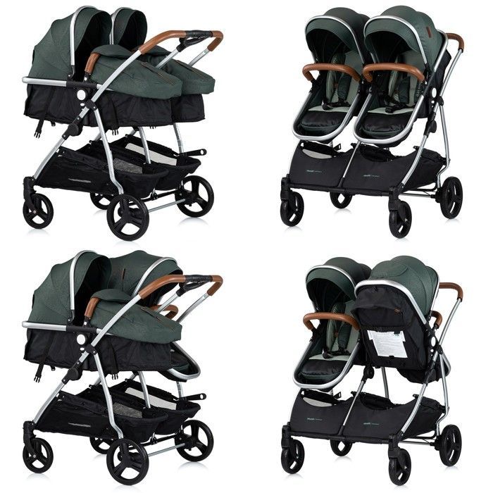 DUO SMART Stroller for twins or closely spaced children, 79 cm wide, Green, without car seat