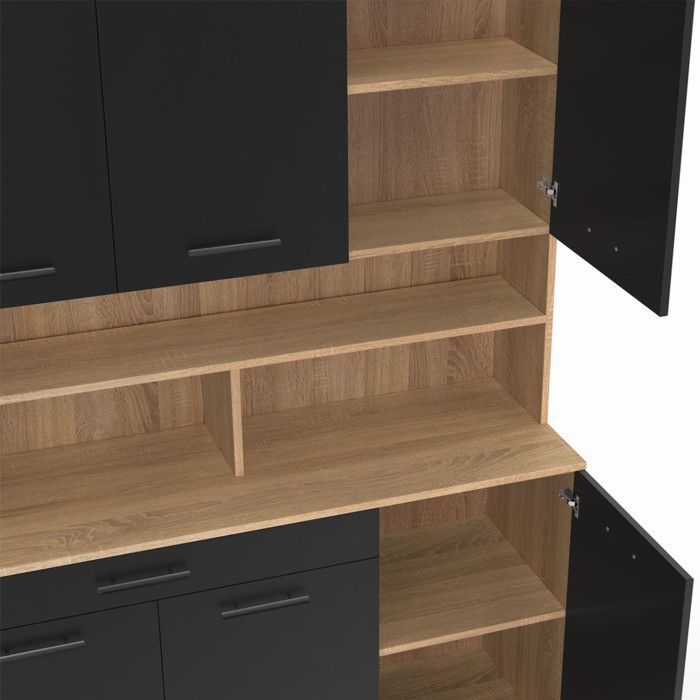 IDMARKET Buffet de cuisine 120 CM CINA 6 portes + tiroir façon hêtre et noir