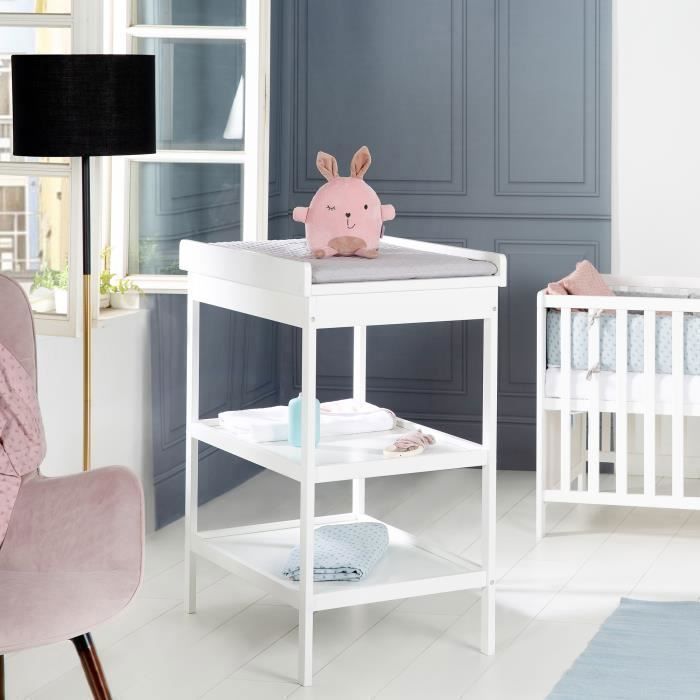 Chambre Bébé ROBA Style - Lit Cododo 60x120 + Table à Langer - Blanc/Gris argenté - Hauteur réglable