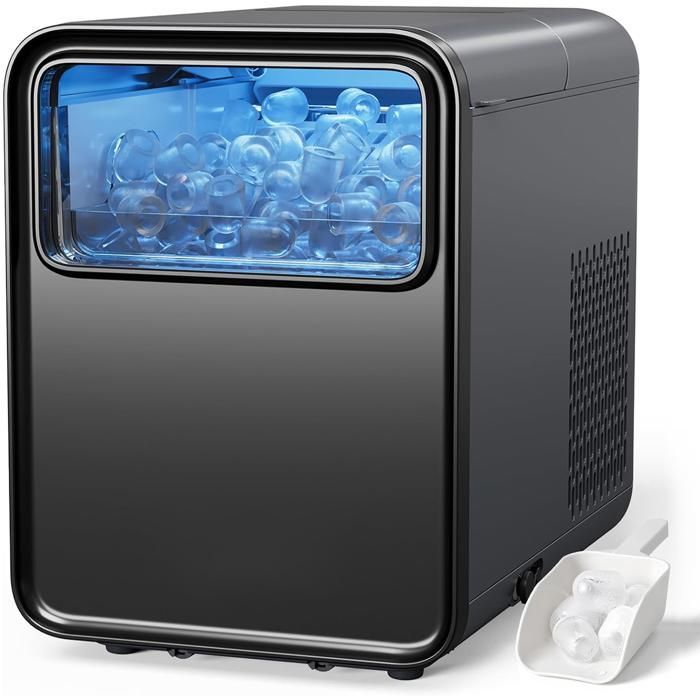 Machine à glaçons - QEXREED -1.5L - 16kg max/24h - Autonettoyante - 2 tailles - 9 cubes/6min - Avec panier et pelle