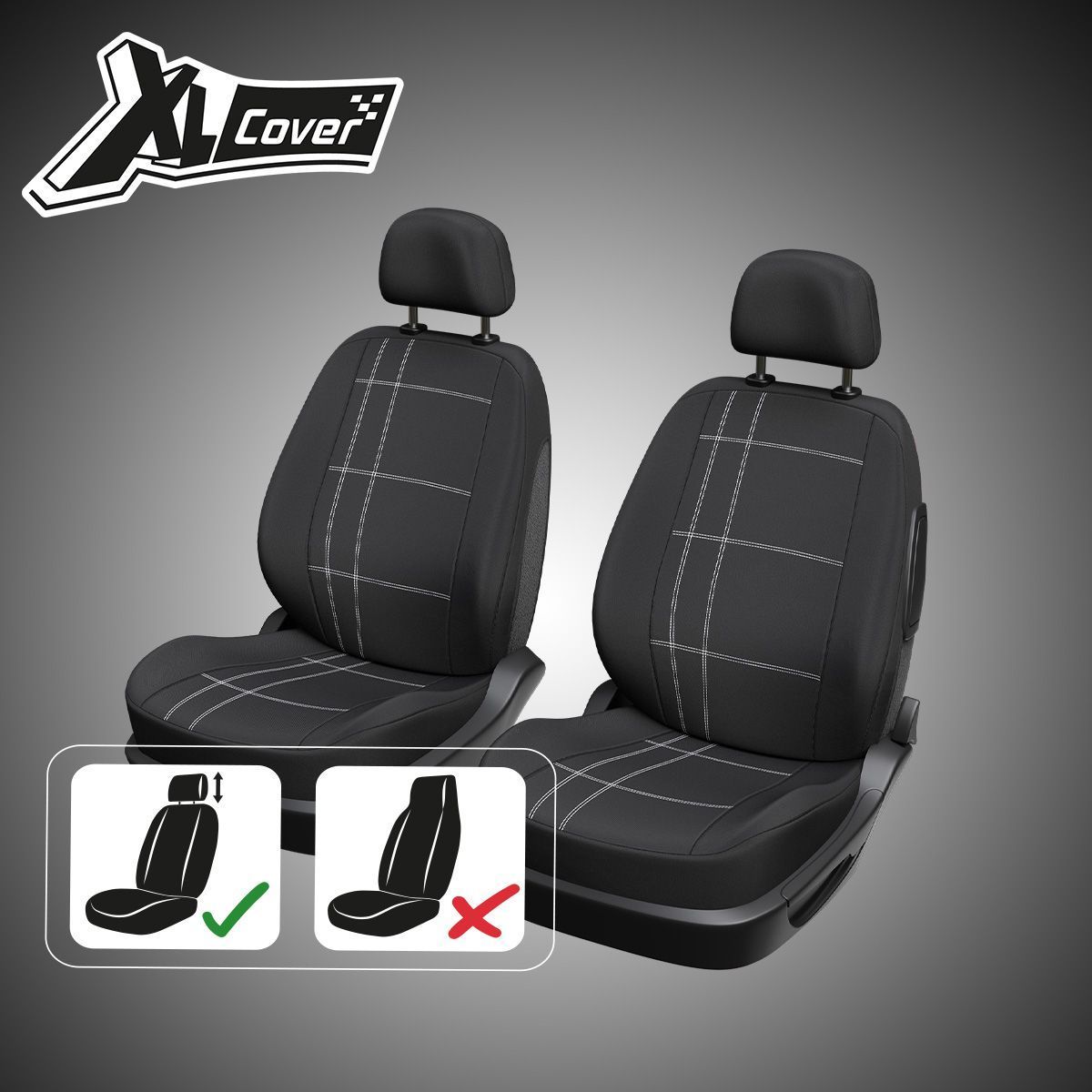Lot de 2 housses auto avant - XLCOVER - Compatible Airbags - Noir - Housses pour sièges et appuis-tête