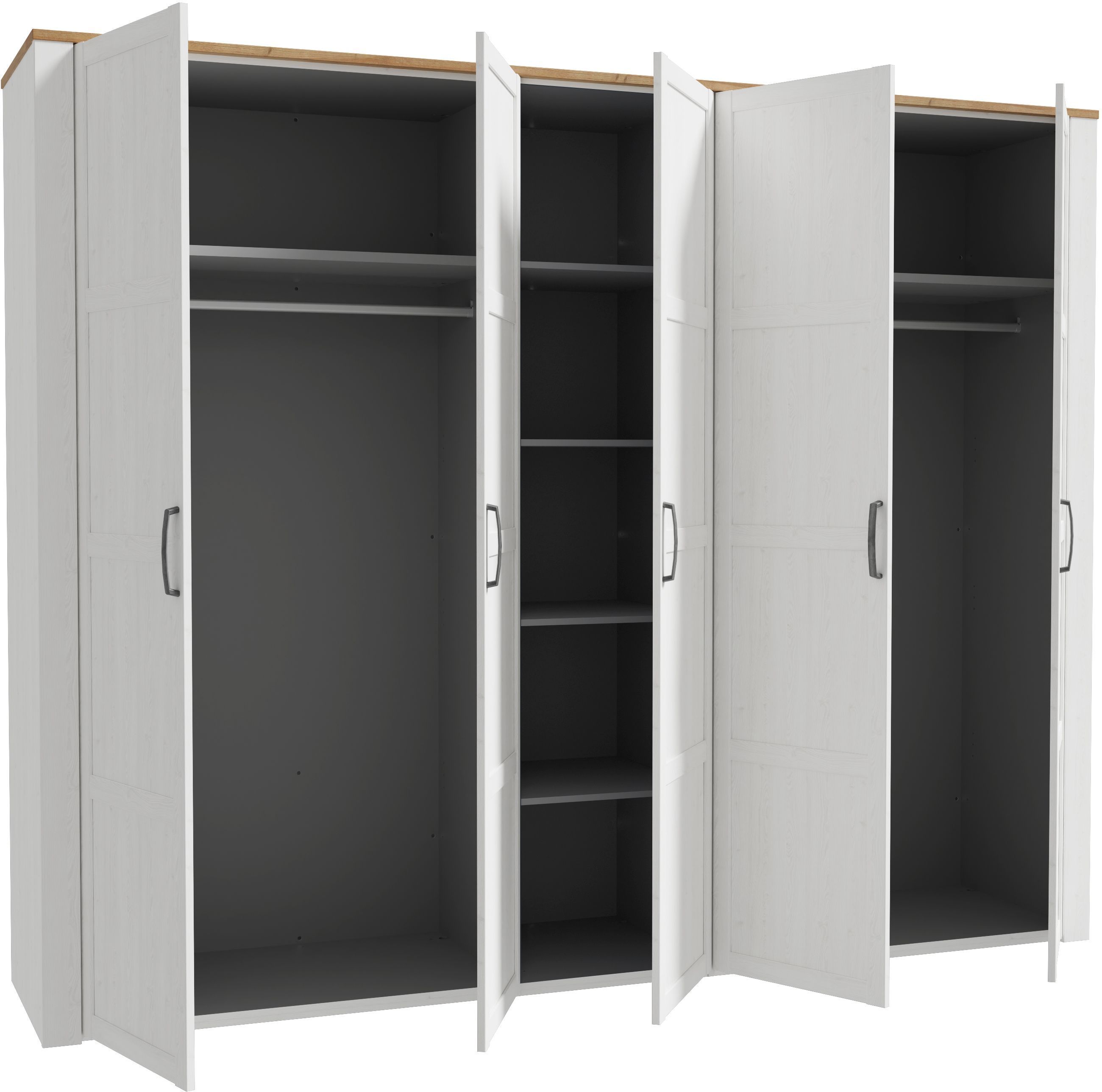 Bedroom wardrobe - BOHOL - Oak and White finish - 5 hinged doors - W265.6 x D59.6 x H214 cm