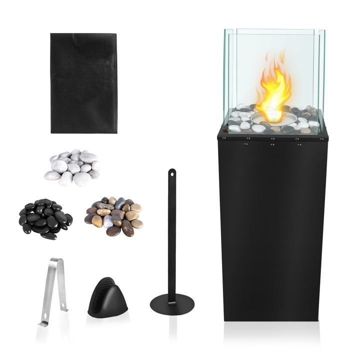 Chimenea de bioetanol Aufun con soporte, 80x24,5x20 cm, para interior, exterior, hermosas llamas, suelo, terraza, plaza.