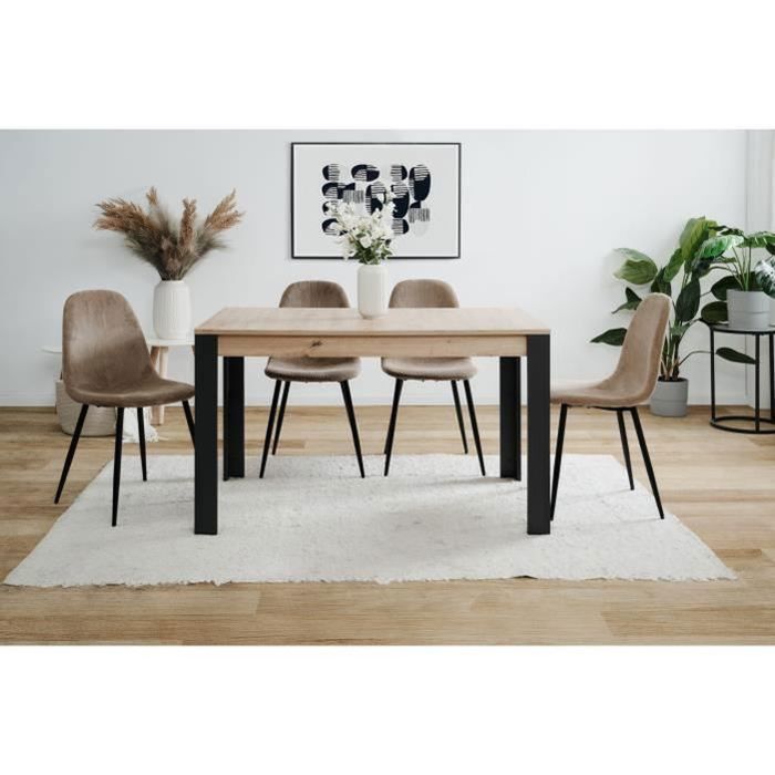 Uitschuifbare tafel - TOLOSA 80A - Ambachtelijk eikenhout/zwarte afwerking - Rechthoekig - Geschikt voor 6/8 personen - 100-150 x 75 x 80 cm