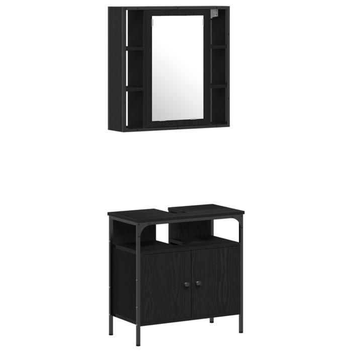 Conjunto de muebles de baño - Roble negro - 4 piezas - Estilo contemporáneo - Acabado mate