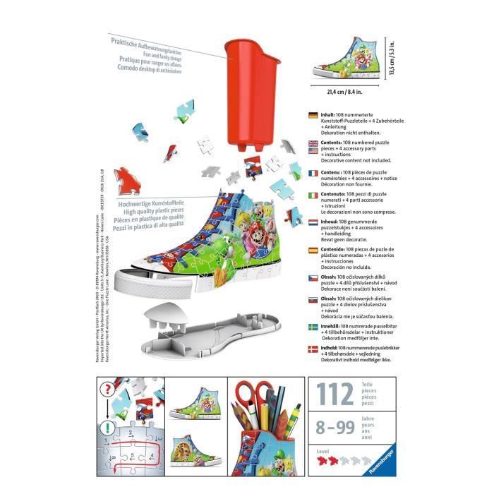 Puzzle 3D de zapatillas de Super Mario - Ravensburger - 108 piezas - No requiere pegamento - Para mayores de 8 años