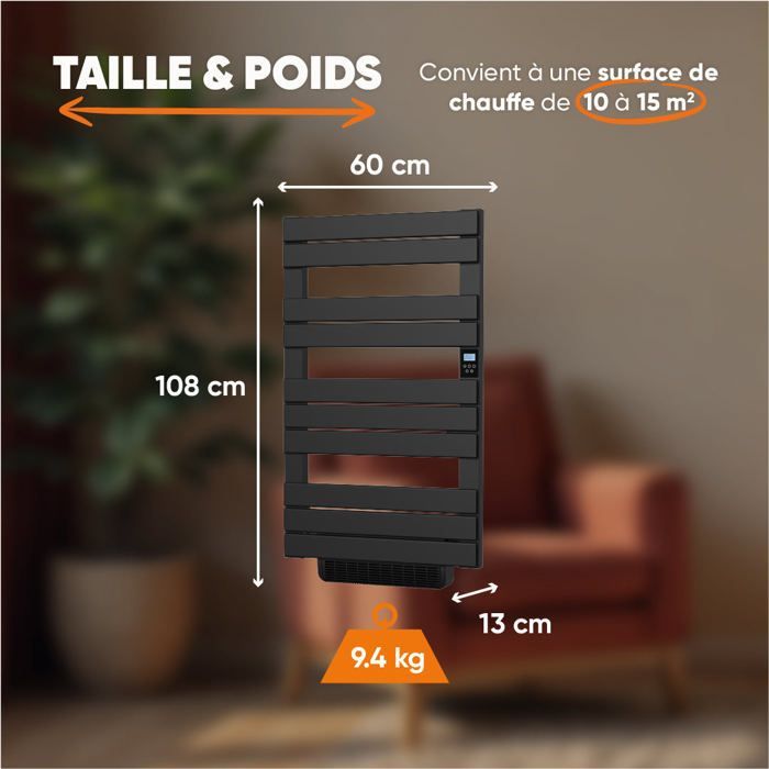 Calentador de toallas eléctrico sin fluido con ventilador - BESTHERM - HANAE 500 + 1000W - negro - NF