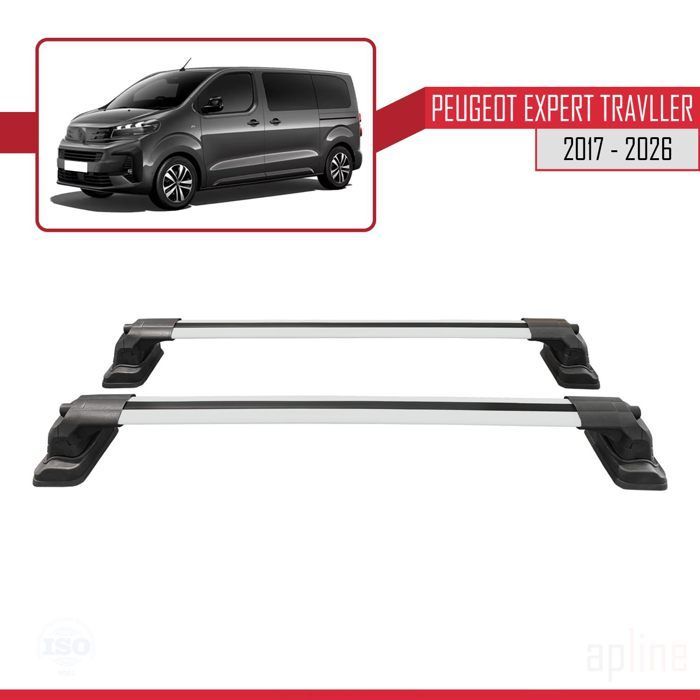 Barras de techo ACE-3 compatibles con Peugeot Expert Traveller 2017-2026, portaequipajes para coche, aluminio gris, 2 barras.